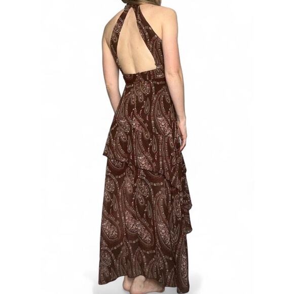 Petal And Pup Women’s Tia Dress Brown Paisley Halter Neck High Low Hem Size 2 - Picture 2 of 4